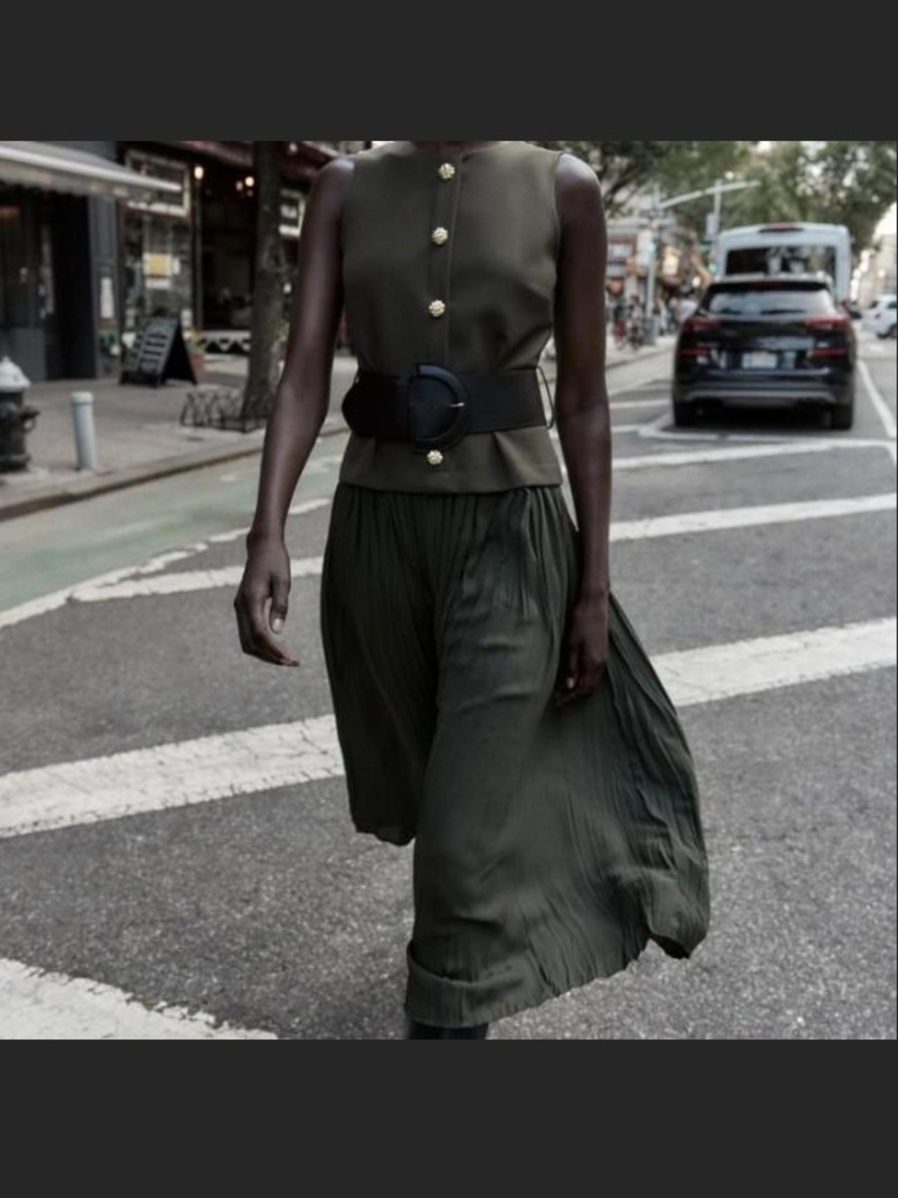 Zara Olive Green Sleeveless Maxi Dress with Gold Buttons